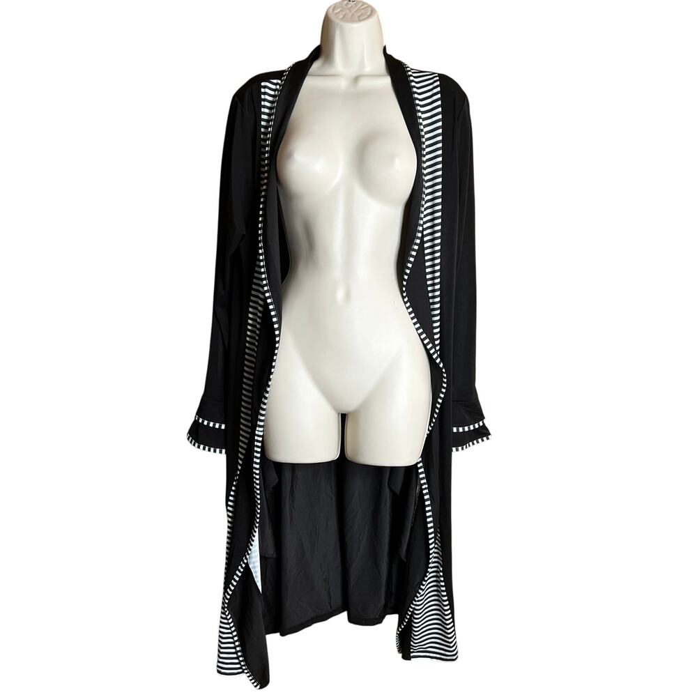 Lily Black White Stripe Detail Cardigan Duster Large